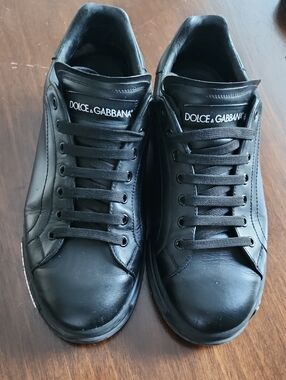Dolce & Gabbana Black Leather Low-Top Lace Sneakers